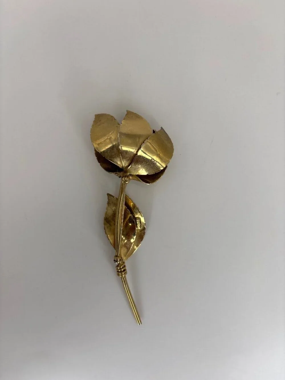 Coro Vintage Large 3D Leaf Stem Metal Gold Tone 4